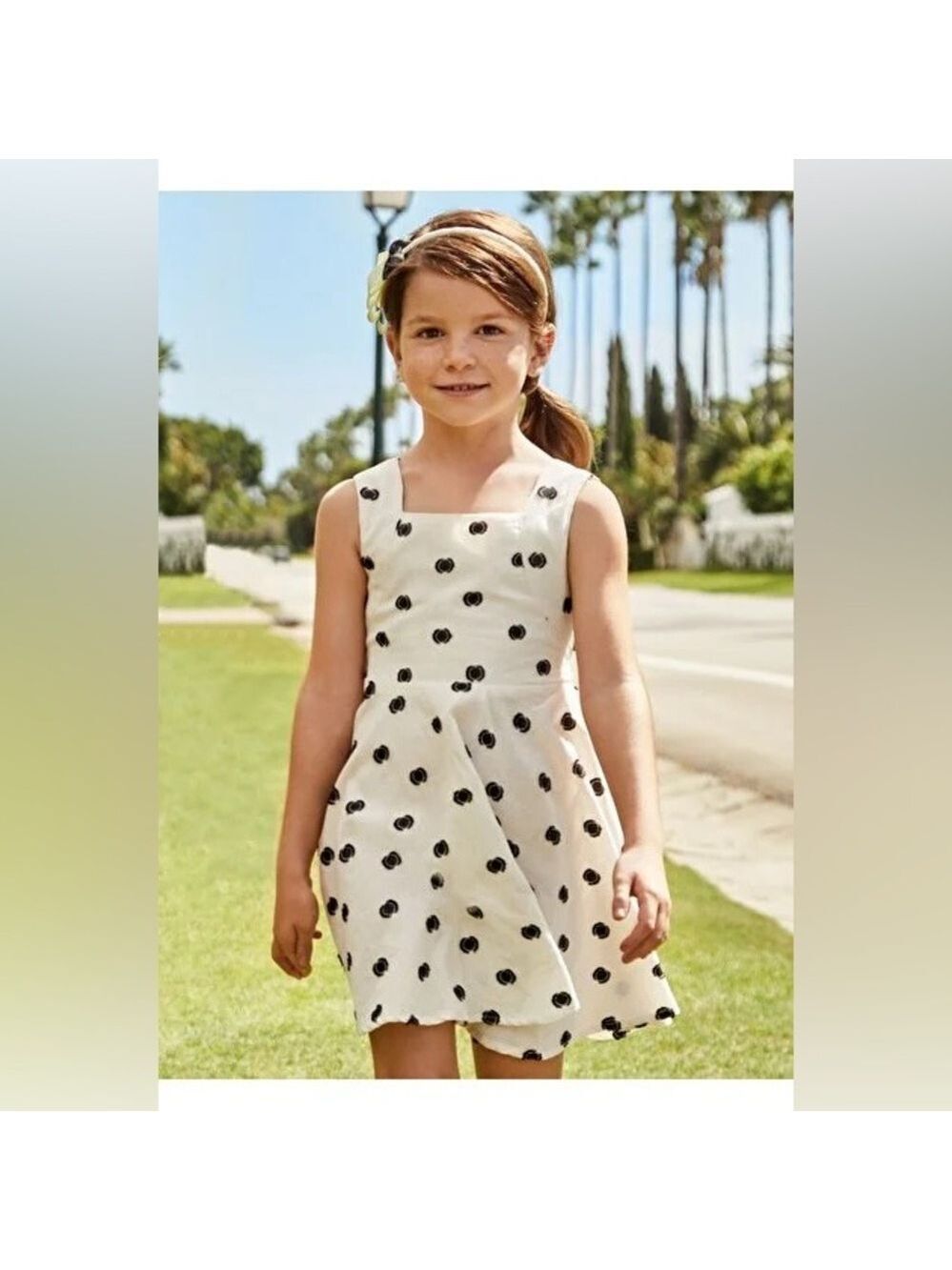 Size 7 Girls Mayoral Black and White Polka Dot Kids Dress